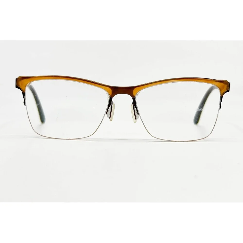Leon Max Eyeglasses Frames Womens Brown Amber Half Rim Cat Eye 033 135 54mm